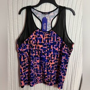 Abstract Blue & Coral Print Active Tank Top